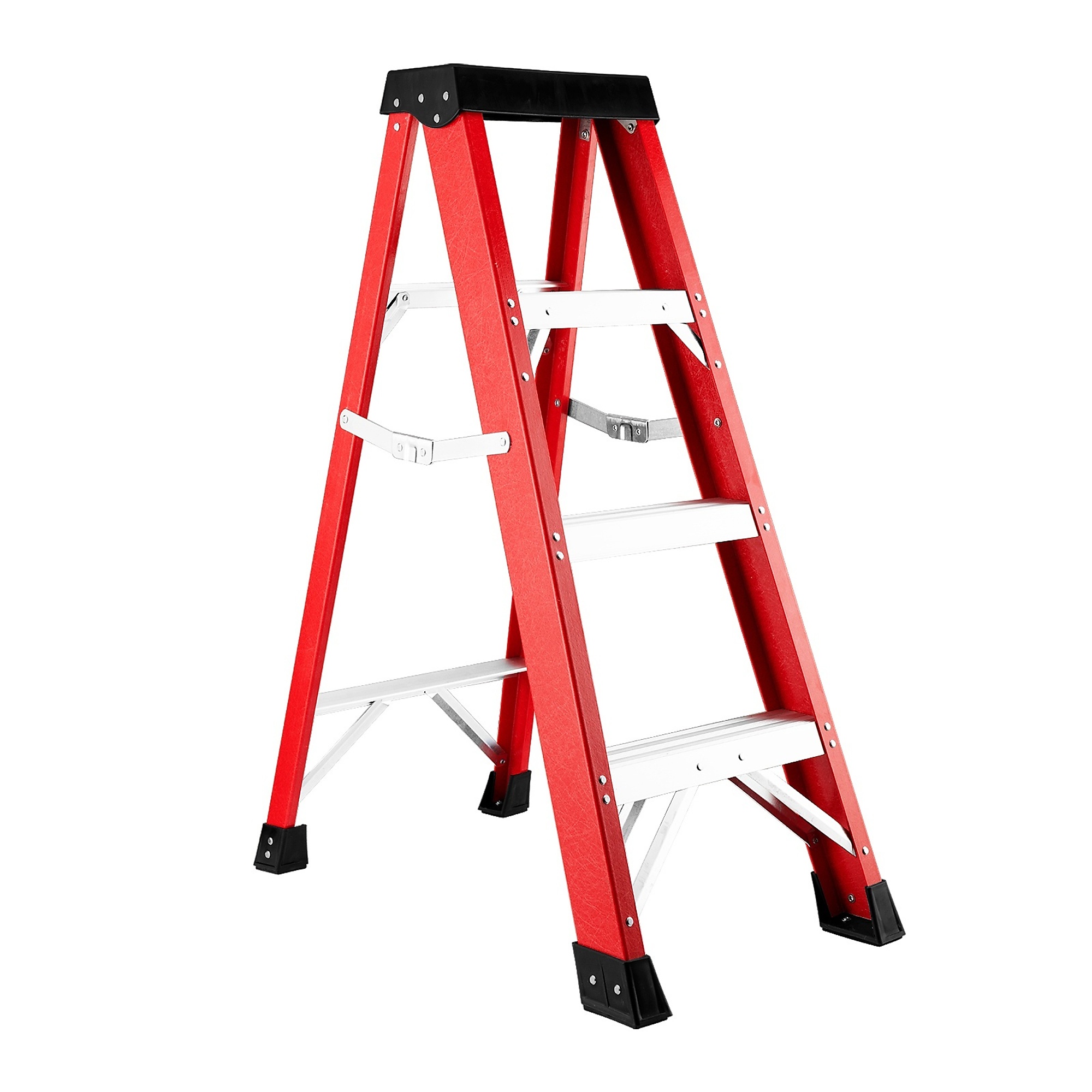 3.44 ft. Fiberglass Insulation Single-Sided Step Ladder (9 ft. Reach) with Tool Holder, 330 lb. Load Capacity, Red